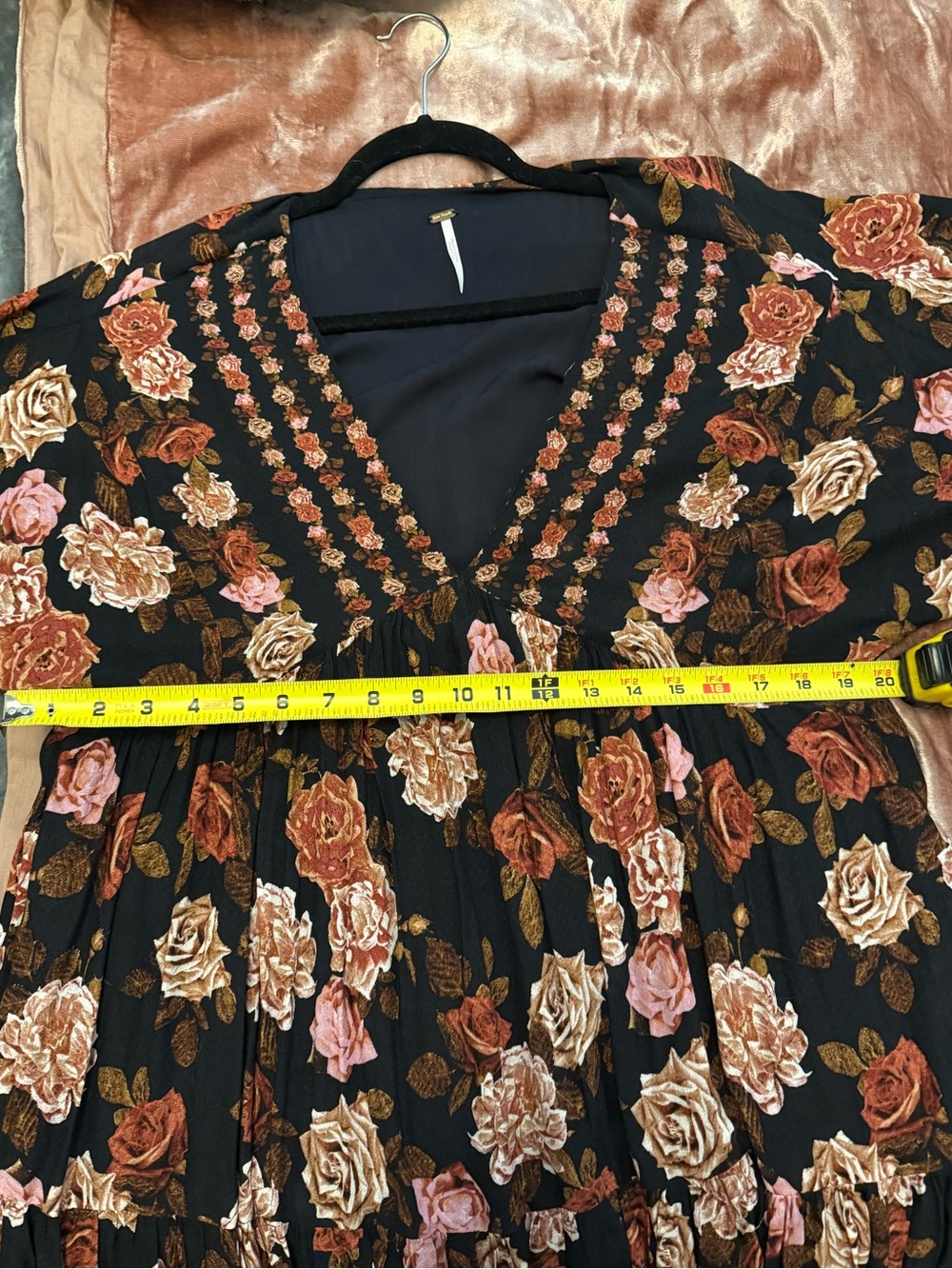 Free People Rows of Roses Women's Black Floral V-Neck Maxi Dress L - Picture 10 of 10